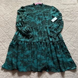 NWT Saks Fifth Avenue Smock Neck Abstract Print Tiered Mini Dress Women's Size L